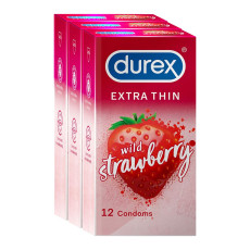 A2ZSecretShop Durex Extra Thin Wild Strawberry Flavoured Condoms Combo 3 Pack - 30 Pcs